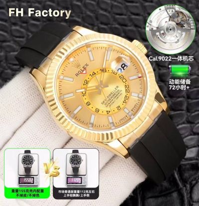 FH Factory Rolex Sky-dweller 9002 Movement 904L Steel 42mm Gold Bezel Watch